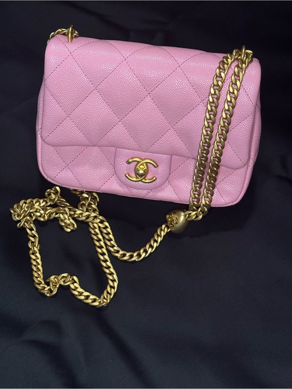 CHANEL Pink Quilted Mini Crossbody with Gold Chain
